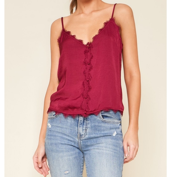 Lace Trimmed Burgundy Cami Top - Picture 1 of 2